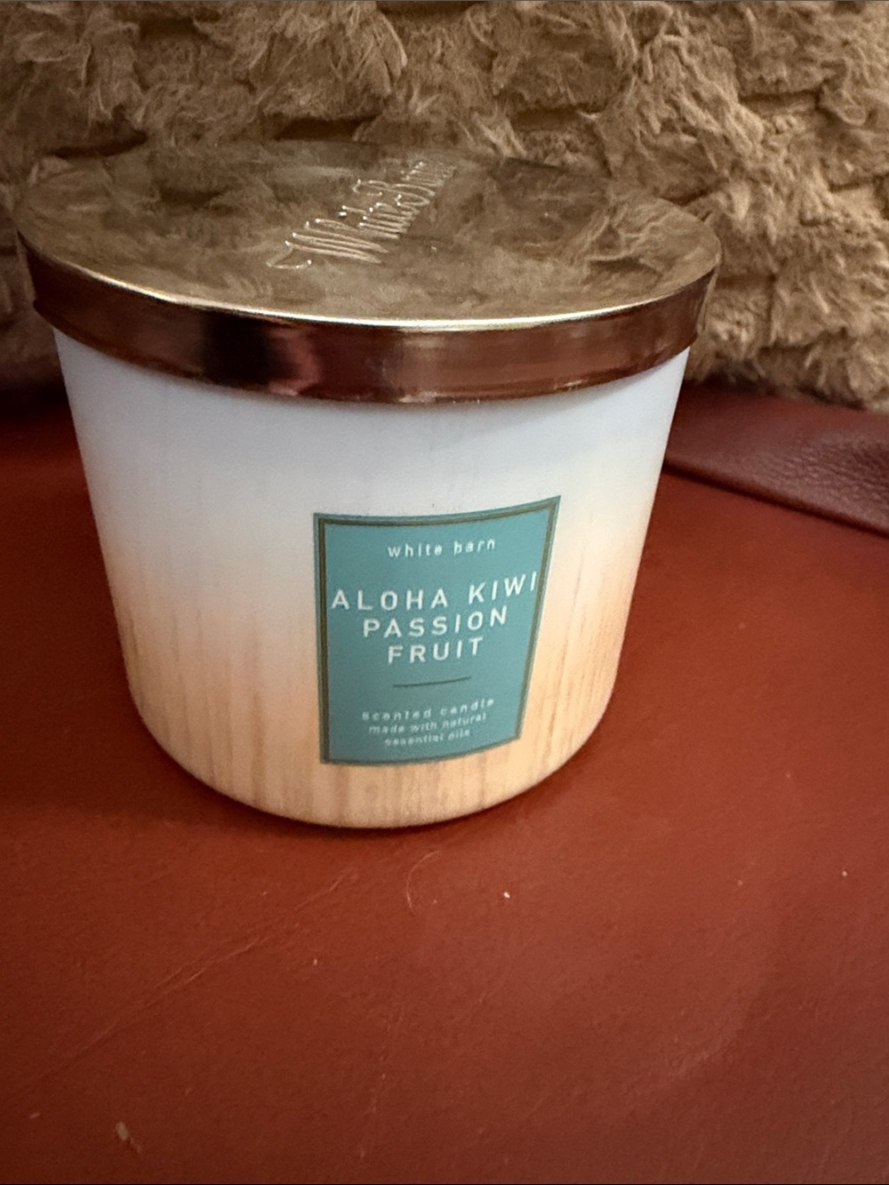 White Barn Aloha Kiwi Passion Fruit Candle - Blue/Tan with Gold Lid